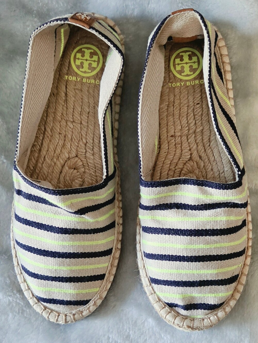 Tory Burch Striped Espadrille Flats in Navy & Lime